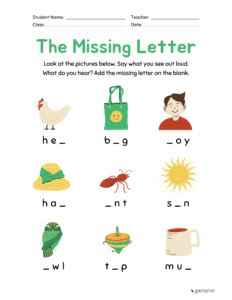 missing letter worksheet for ukg