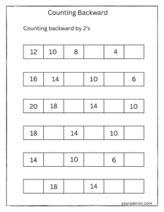 Counting Backward Worksheets For Grade 1