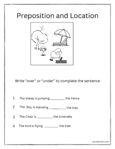 Preposition Worksheets for Grade 1 pdf