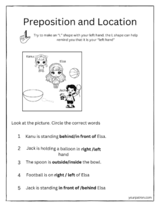 Preposition Worksheets for Grade 1 pdf