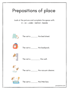 Preposition Worksheets for Grade 1 pdf