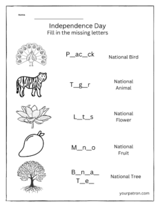 Indian Independence Day Worksheets