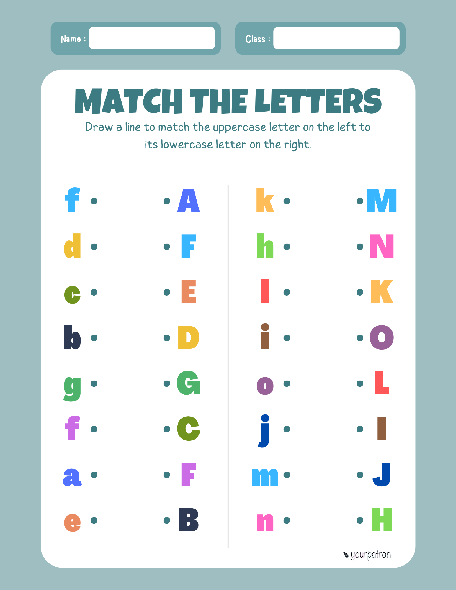 Free Alphabet Matching Worksheets For Preschool - YourPatron
