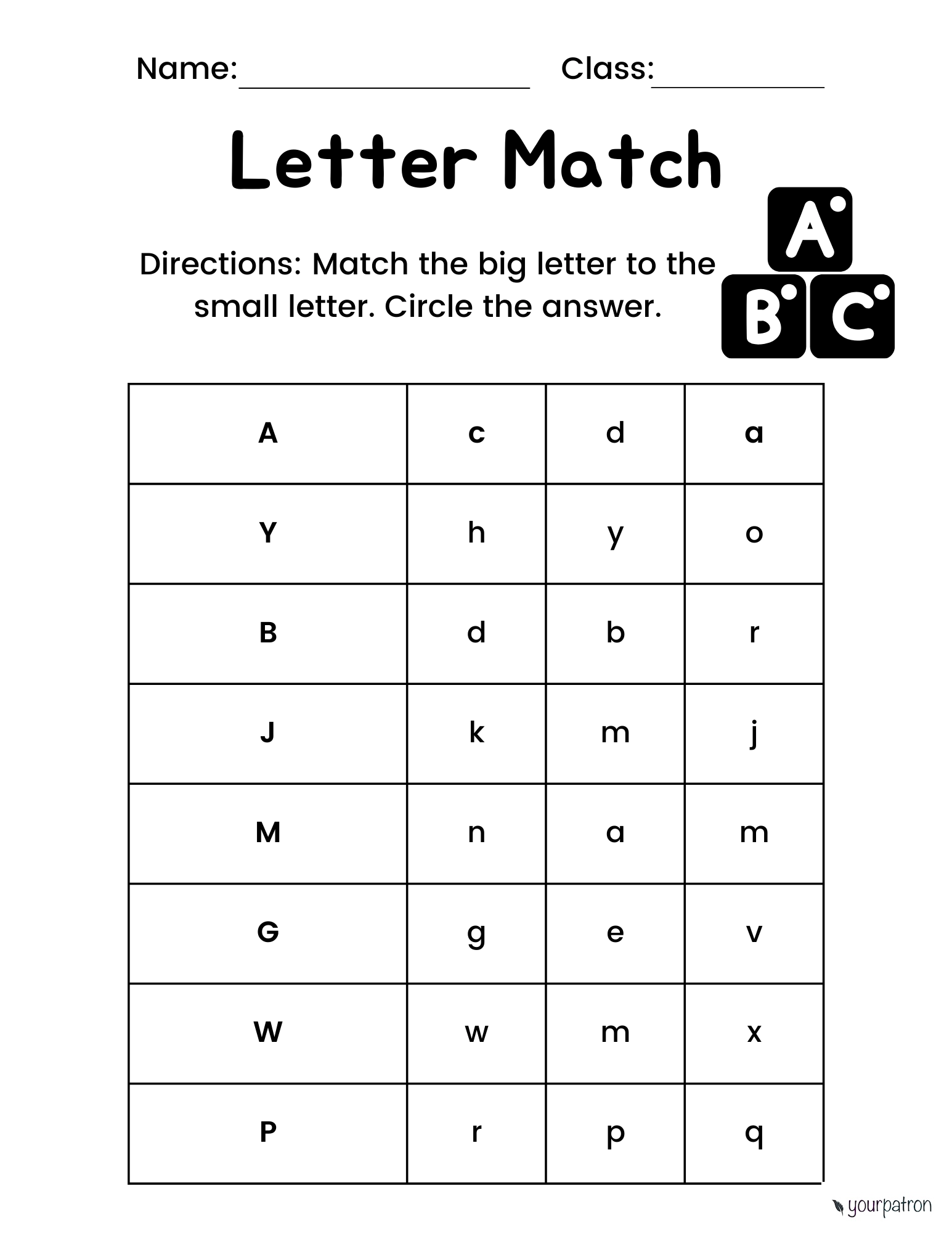 Free Alphabet Matching Worksheets For Preschool - YourPatron