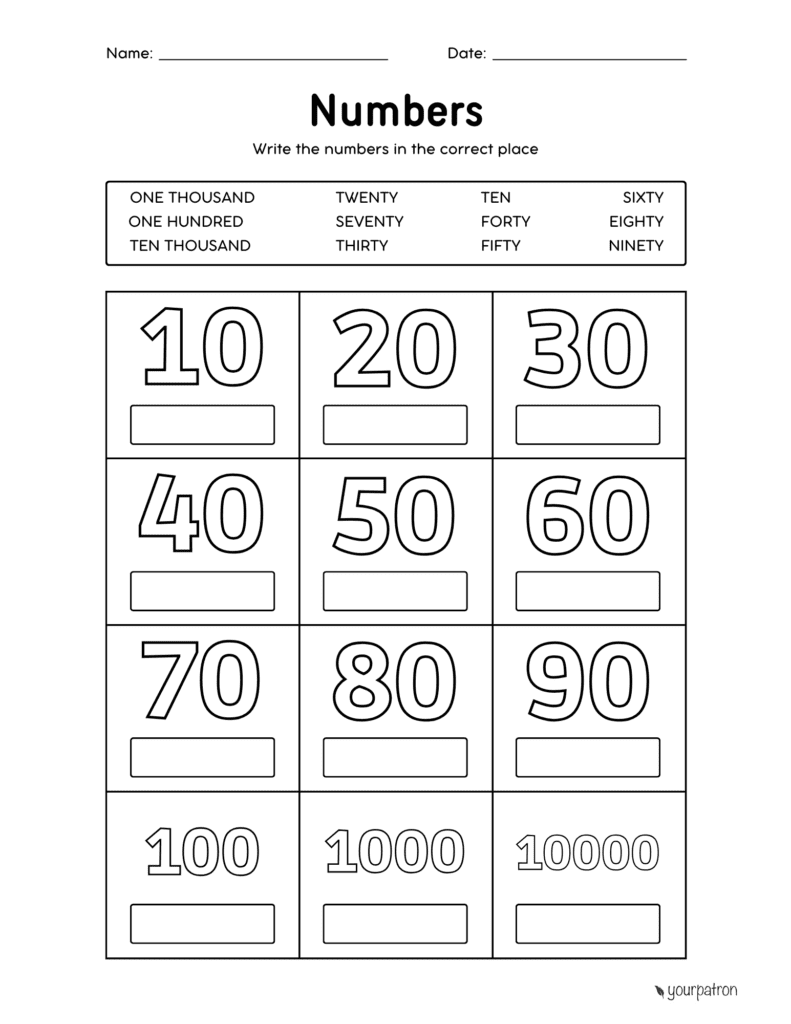 Number word worksheets