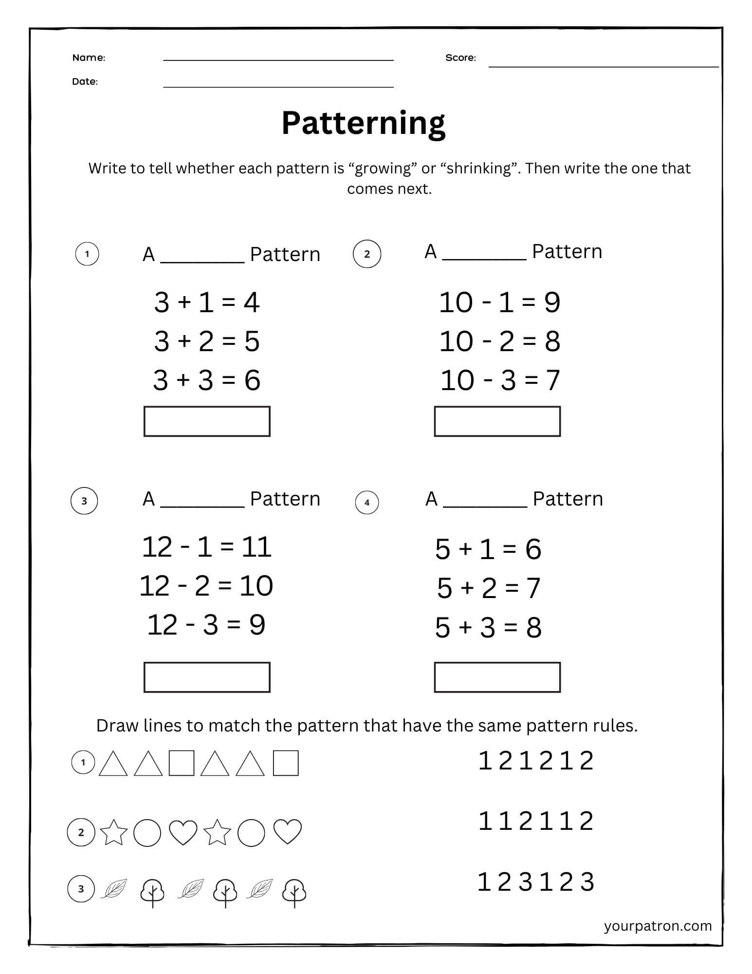 Grade 2 Pattern Worksheets