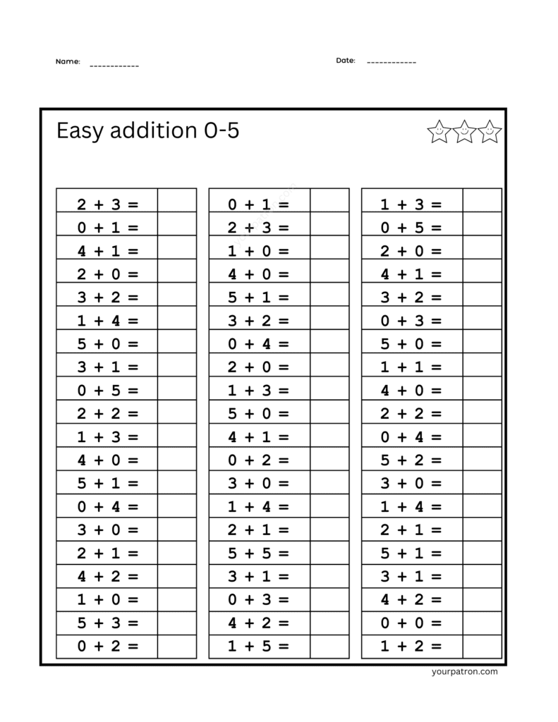 easy addition Kindergarten