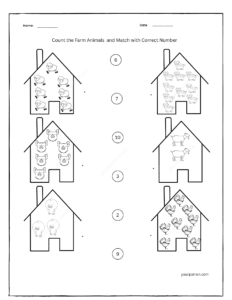 farm animals matching numbers worksheets for preschool