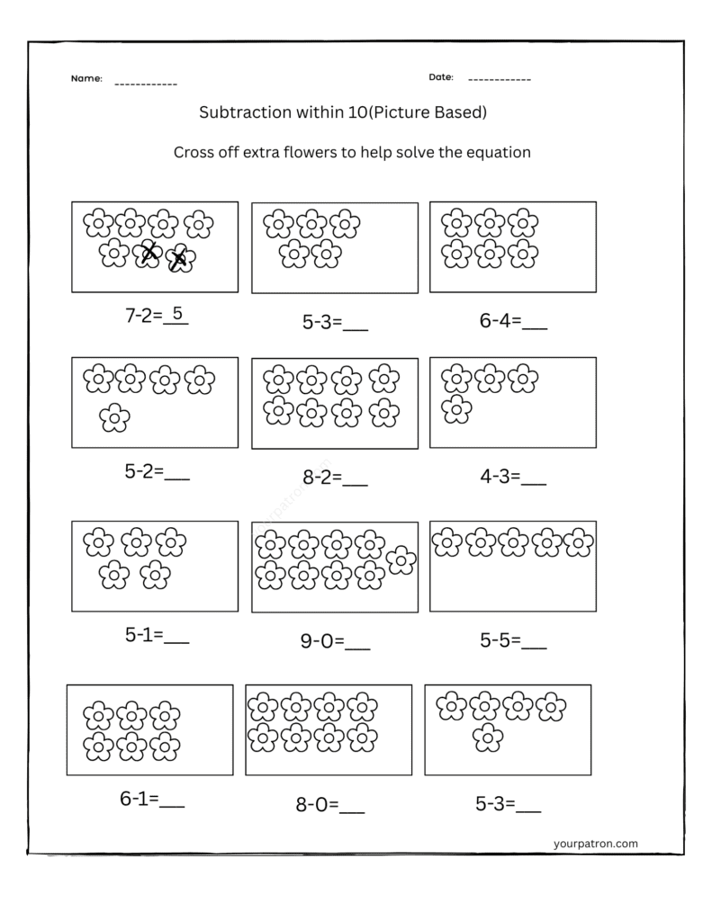 Grade-1-subtraction-worksheets-flowers