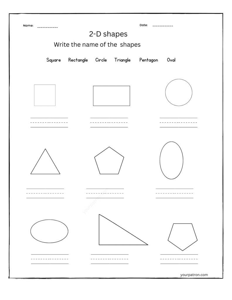 2 D shape worksheets for class 1