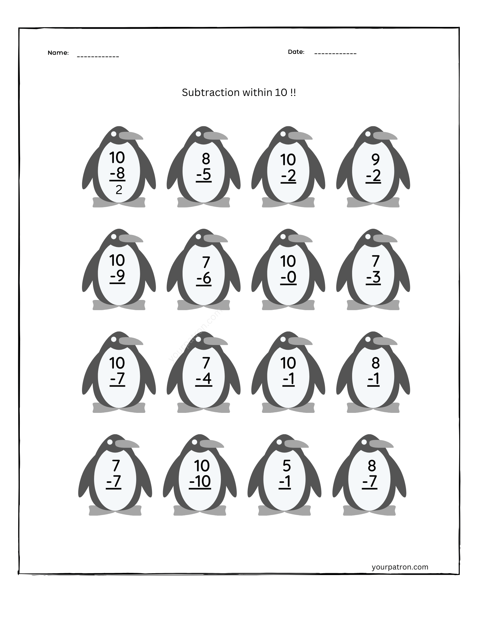 Free Subtraction Worksheet For Grade 1 (Free Printable PDF) - YourPatron