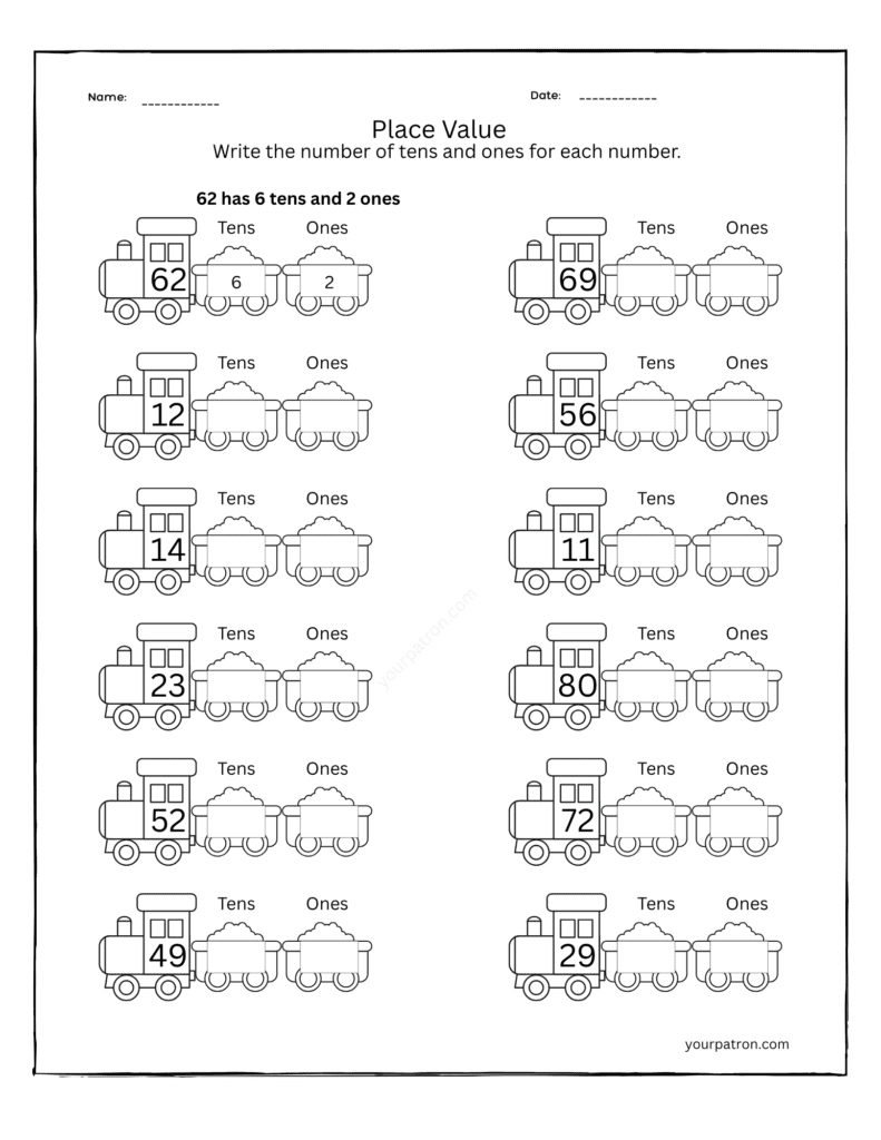 Place-Value-Grade-1-tens-ones-train