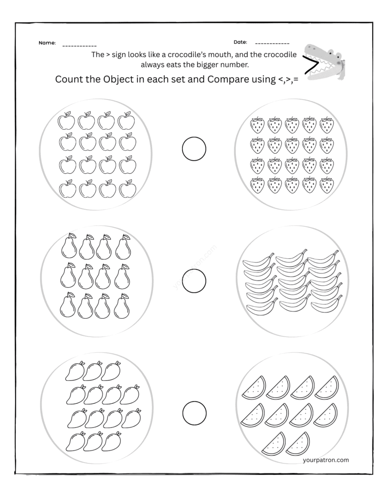 compare number by counting fruits in each set