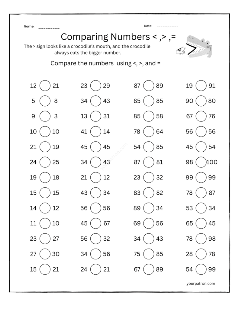 comparing numbers grade 1