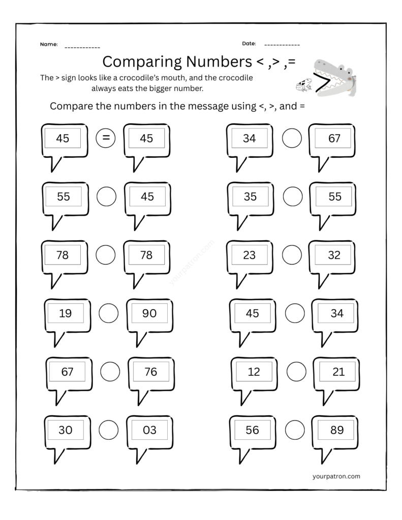 comparing numbers grade 1 message