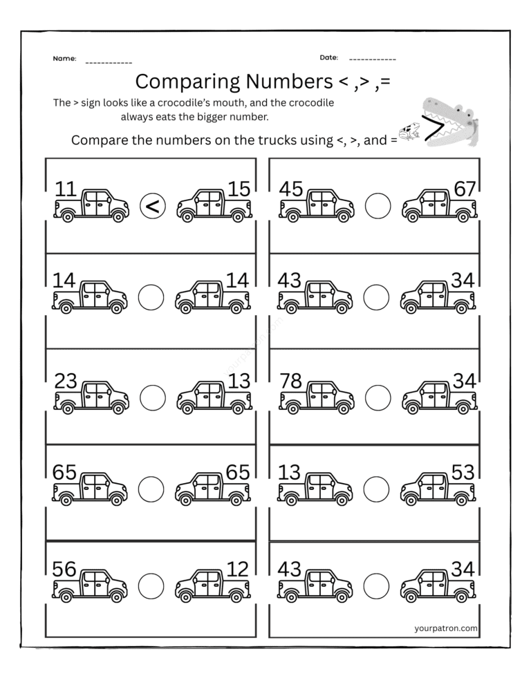 Comparing Numbers Worksheets Grade 1