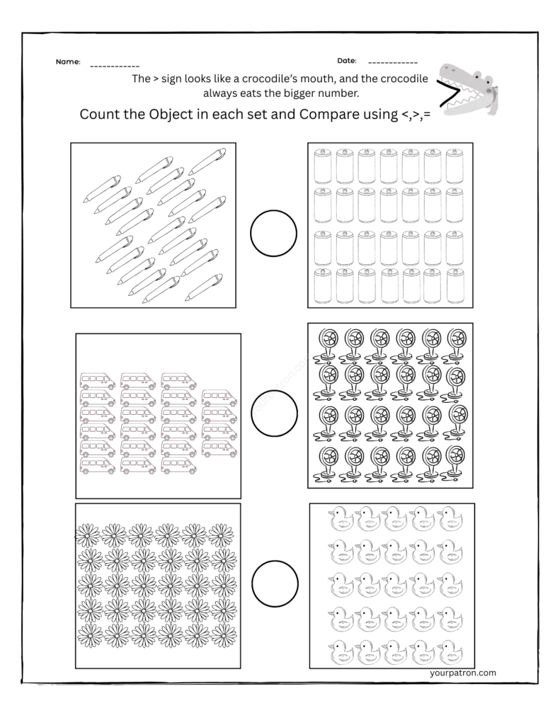 comparing numbers using pictures items grade 1