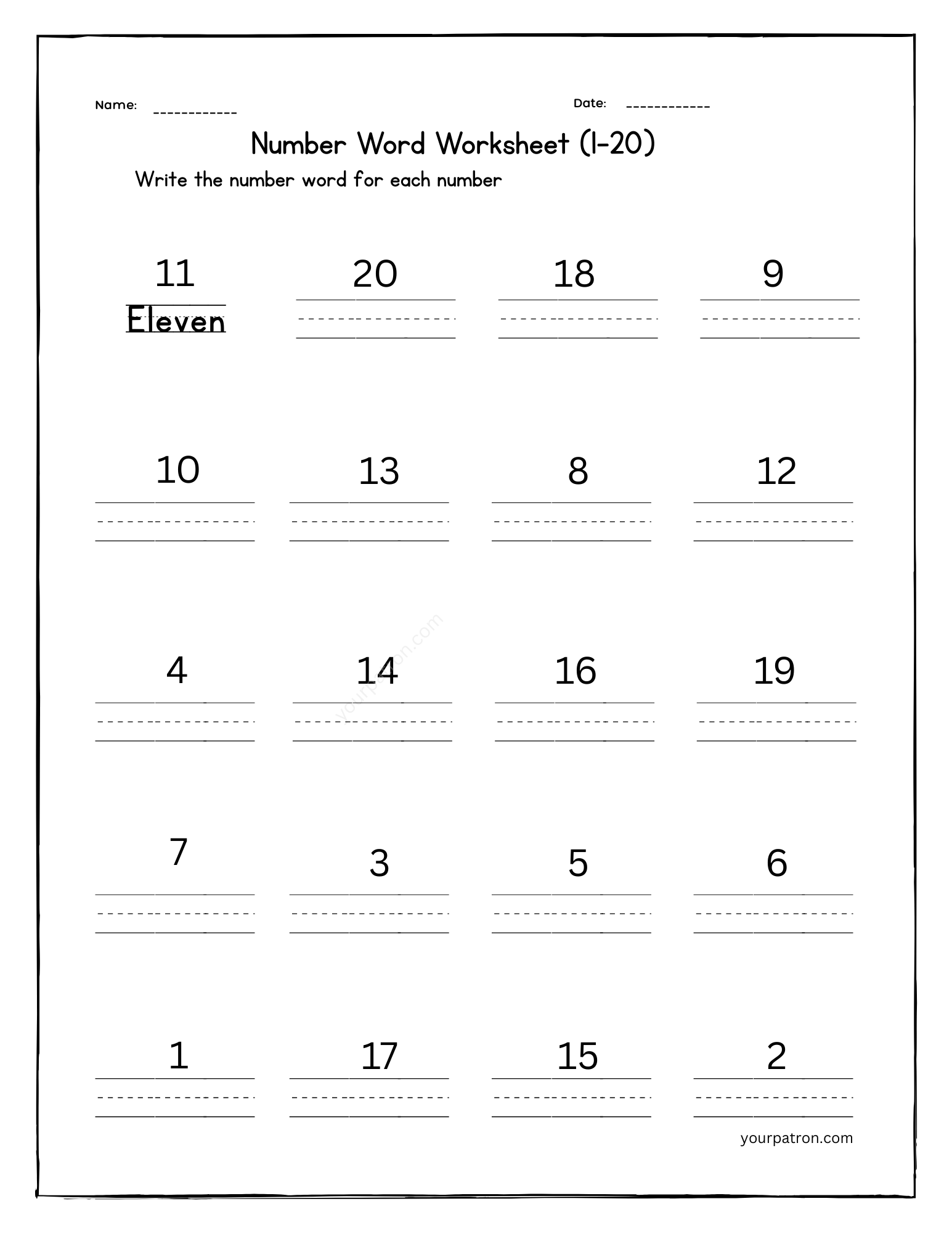 Free Grade 1 Number Words Worksheets Pdf - YourPatron