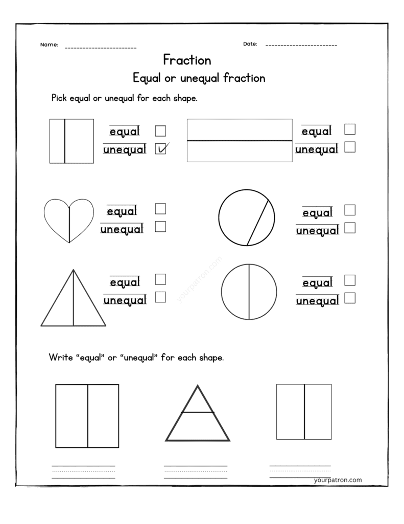 equal-or-unequal-fraction-for-grade-1