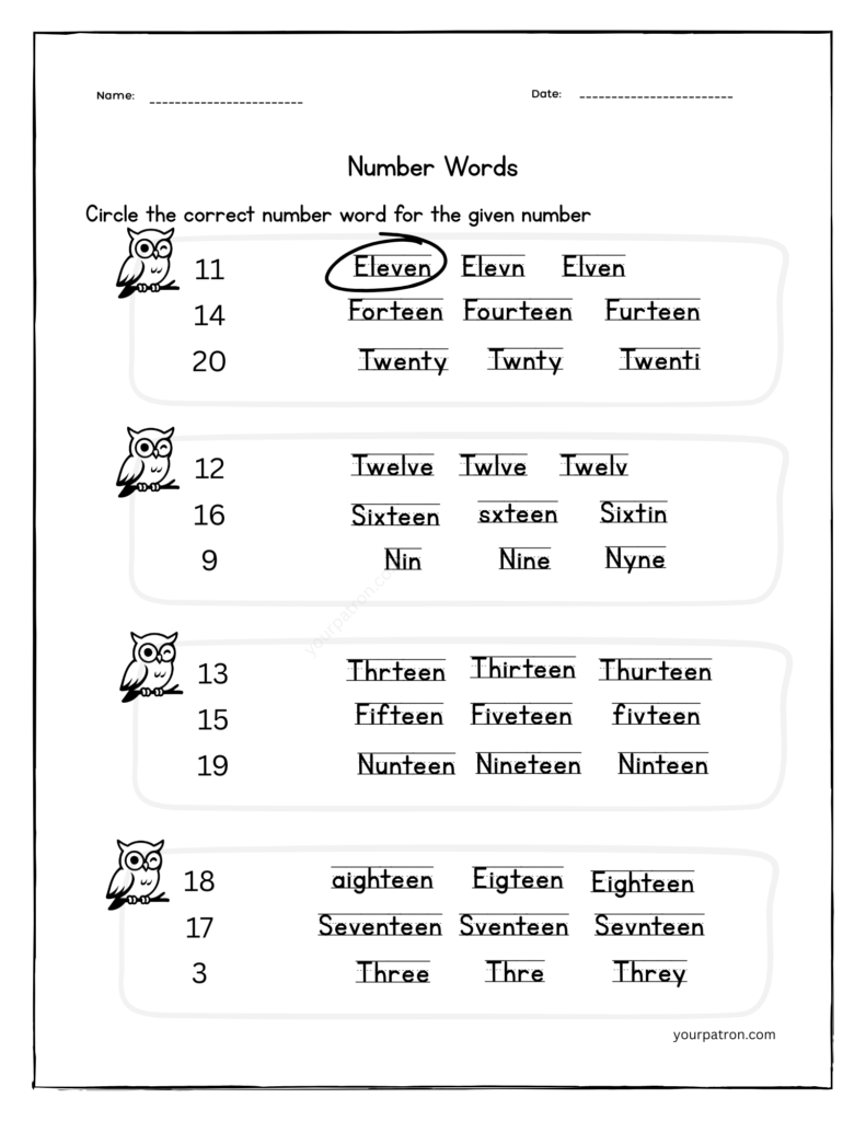 number-word-worksheets-correct-spelling