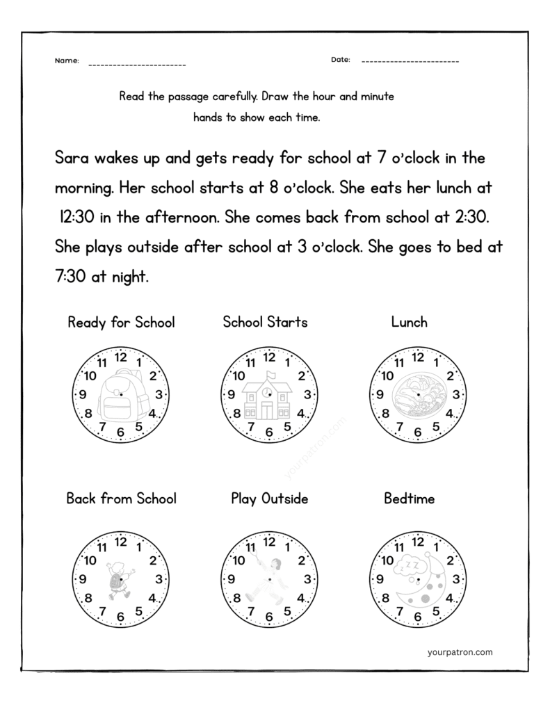 telling-time-story-worksheet-grade-1-draw-the-clock-hands