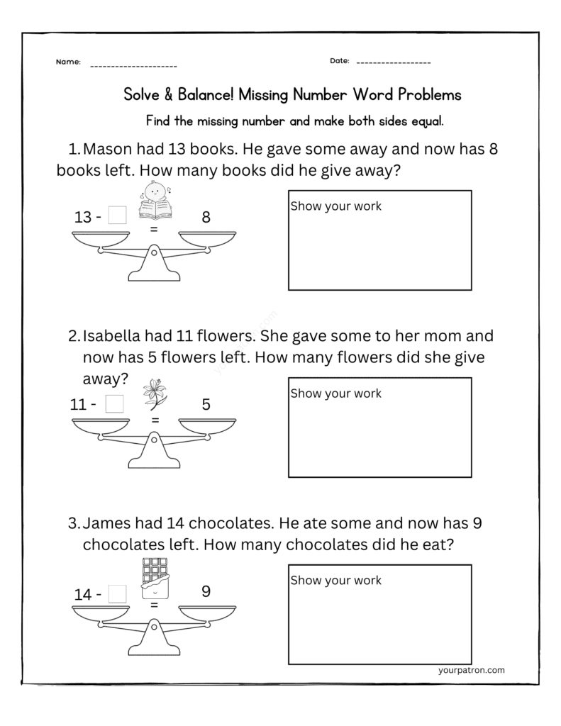 Balance Equation Word Problems Grade 2 _ Missing Number Worksheets _ Addition Subtraction
