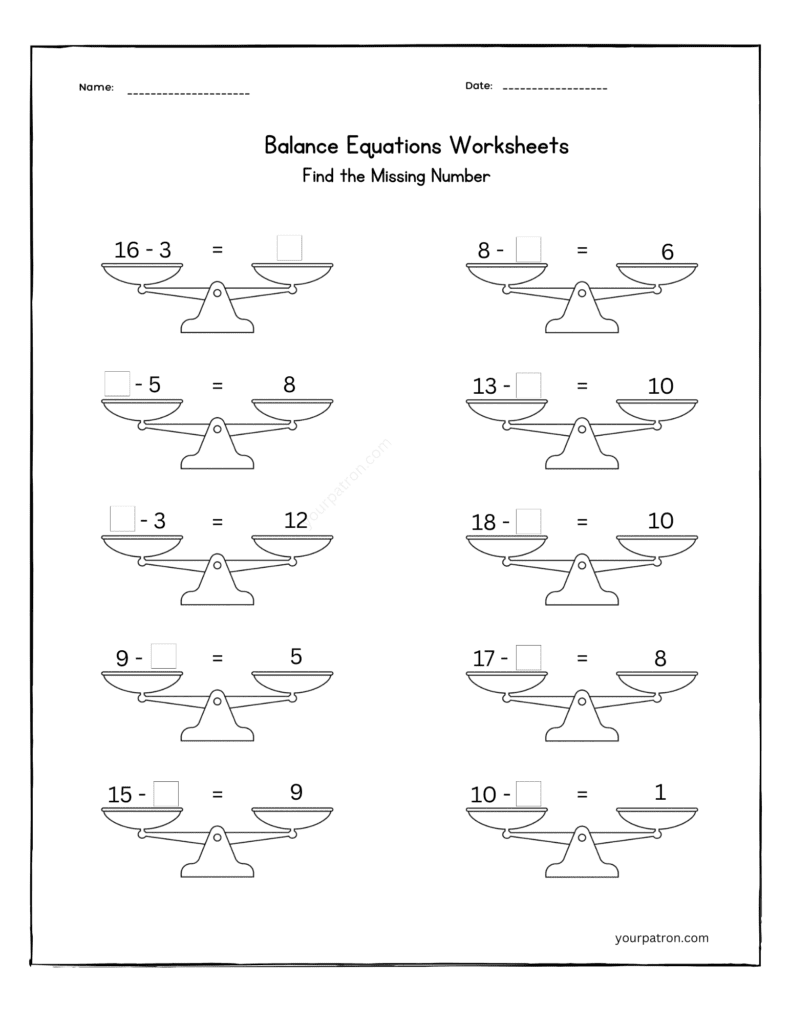 Math Worksheets Grade 2 _ Balance Equations