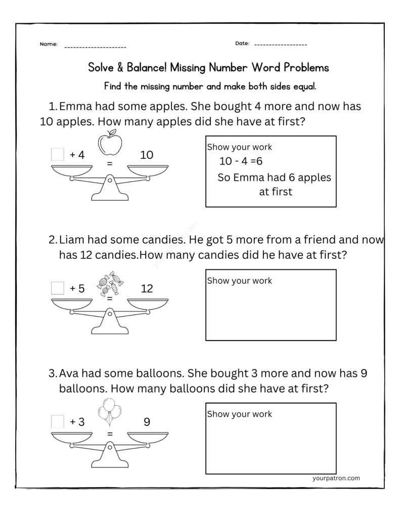 Solve the Missing Number _ Grade 2 Balance Equation Worksheets