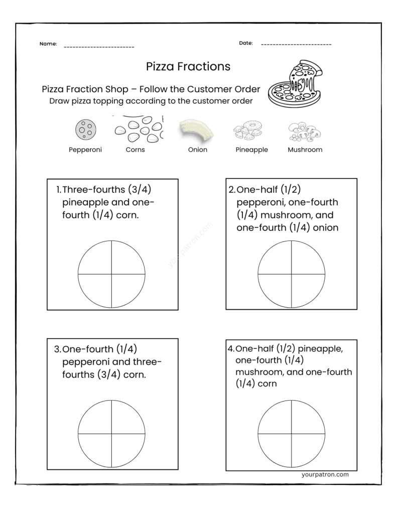 Pizza-fraction-worksheets