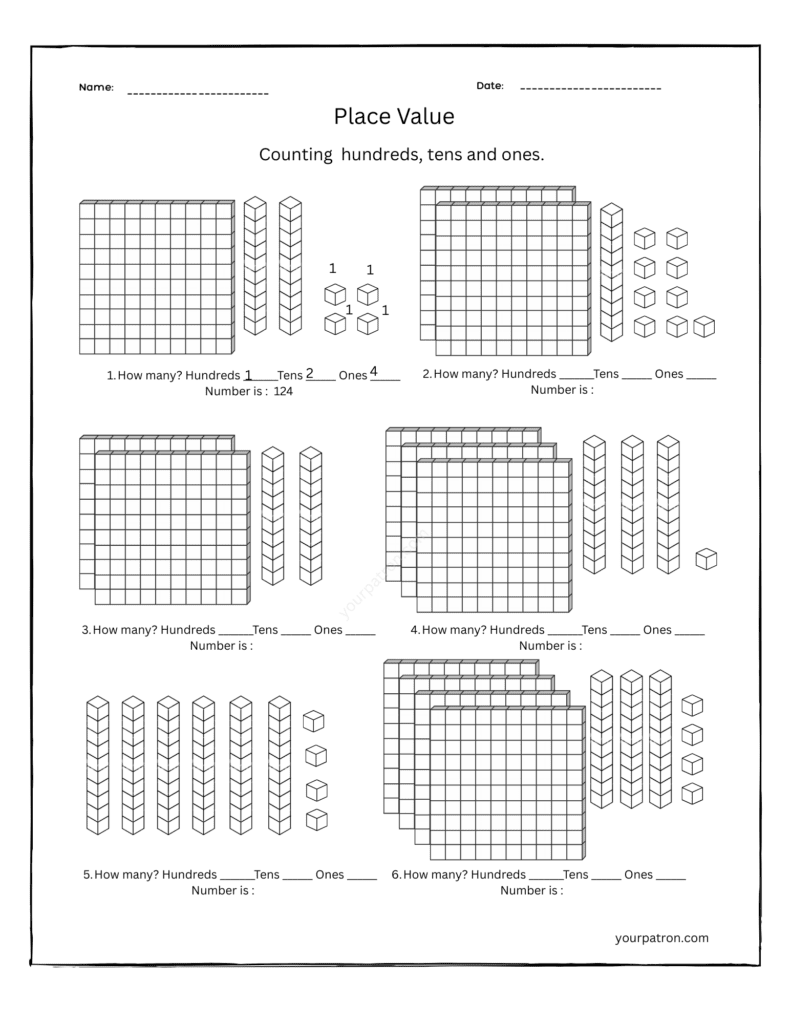 Place-value-worksheets-grade-2-using-cube-model