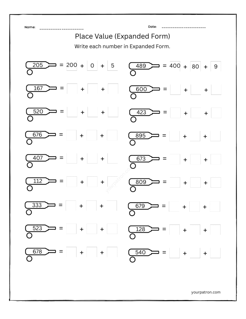 place value worksheets for Grade 2