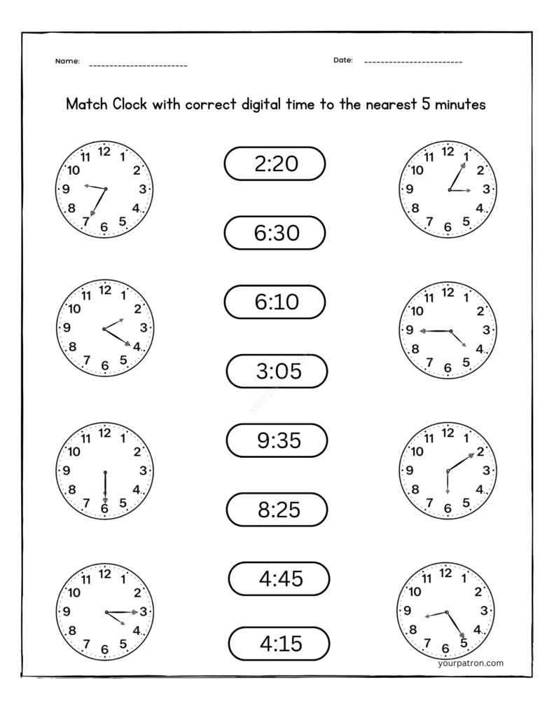 read-match-the-clock-nearest-5-minutes-worksheet